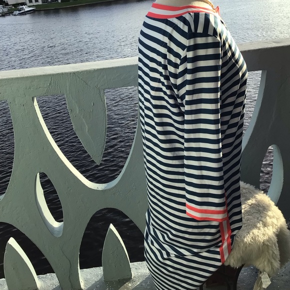 Gretchen Scott Midi Striped Dress in Coral and Navy - Picture 8 of 10